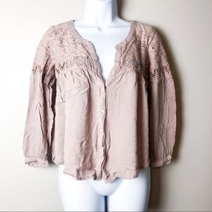 American Eagle Cropped Eyelet Button Down Top